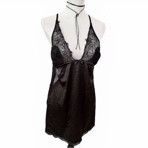 Vintage Frederick's of Hollywood Black Lace Satin Chemise